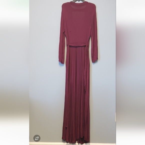 Maxi Dress Women's 3x Wine Long Sleeve Cut Out Front Stretch Pockets Tie Waist - Picture 3 of 4